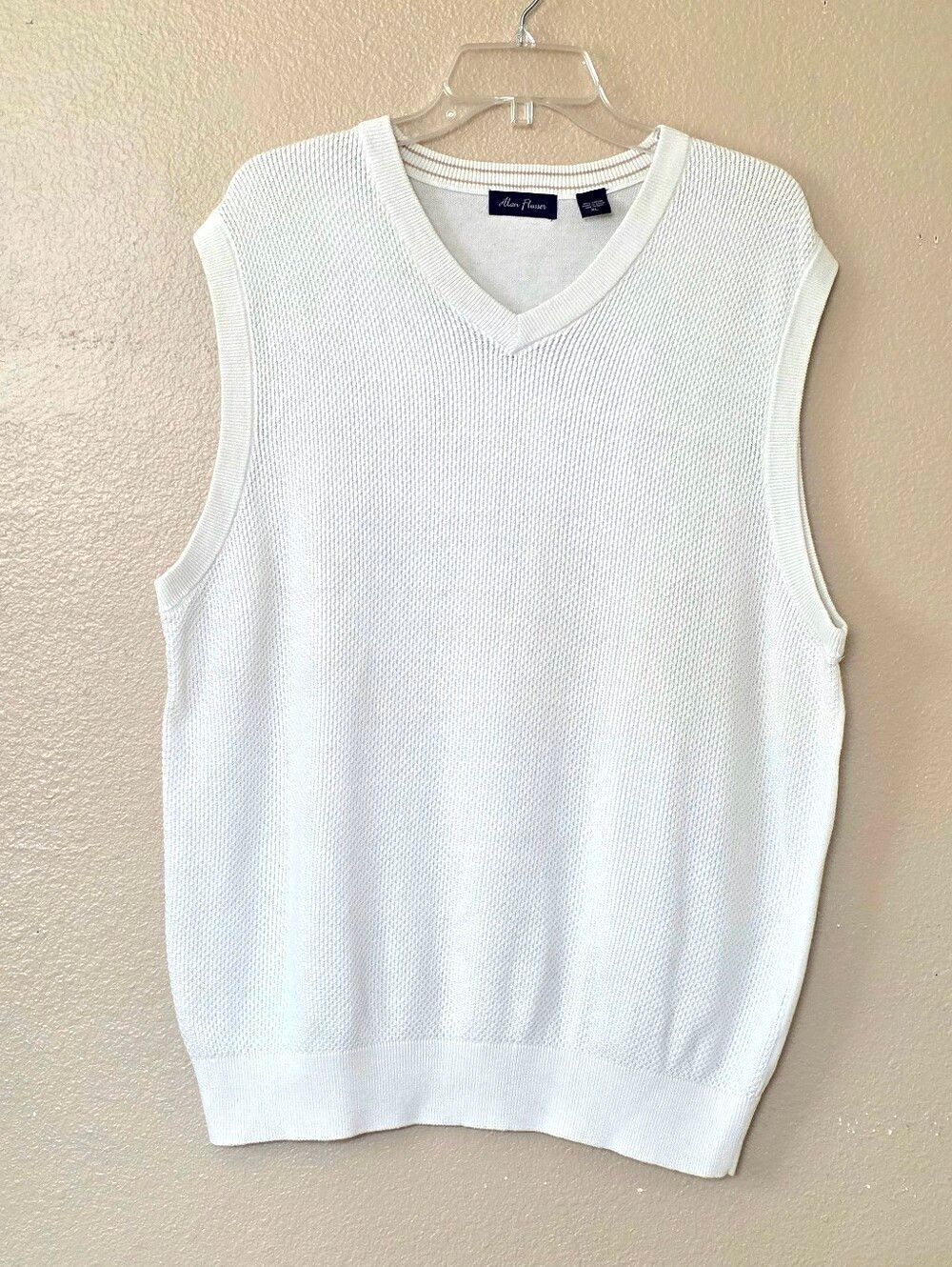 Alan Flusser Mens White Cotton Golf Sweater Vest Grandpacore 90s Y2k - Size XL